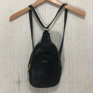 Kedzie Black Faux Leather‎ Sling Backpack Small Mini Bag Gold Zipper